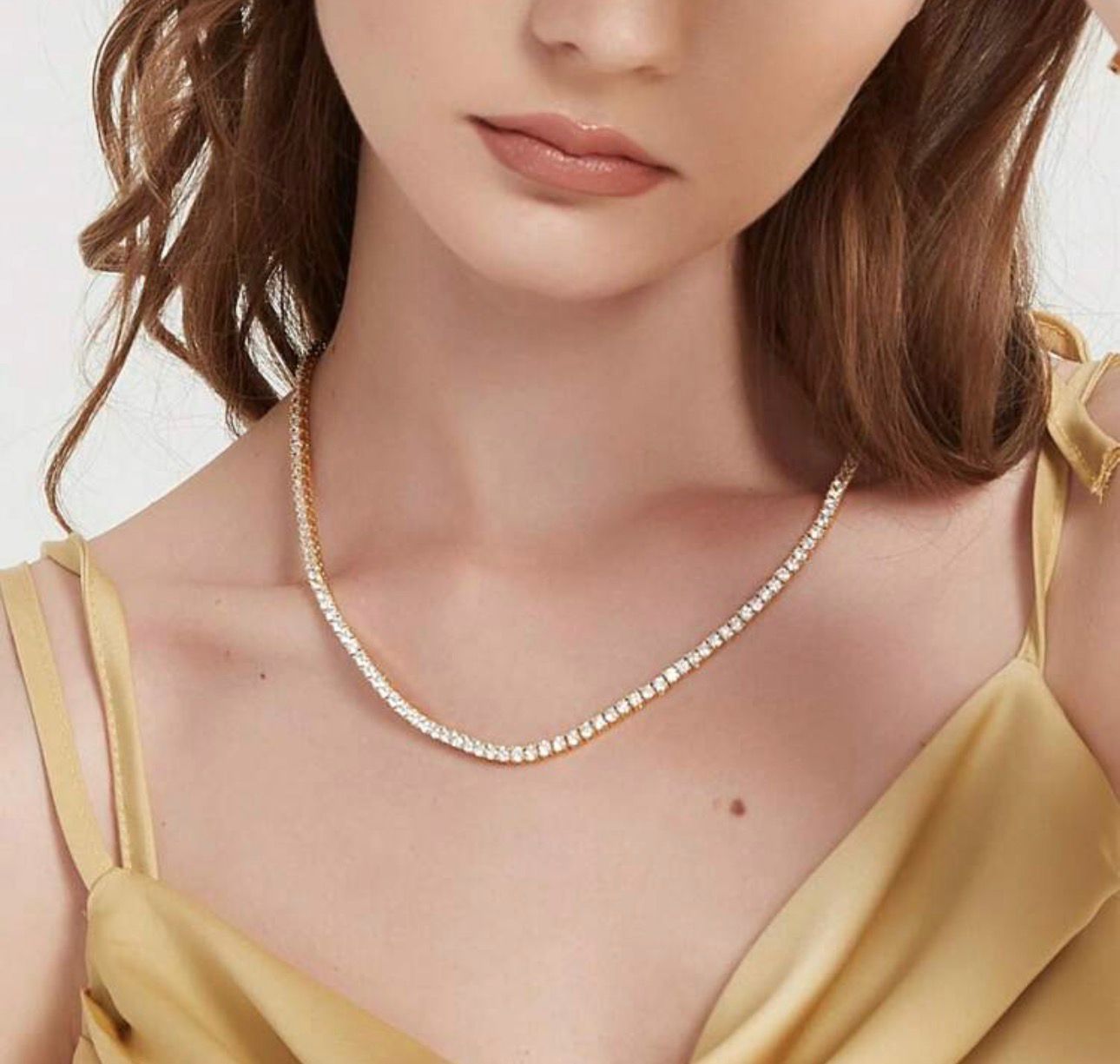 18K Gold Plated 3.0mm Round Cut Cubic Zirconia Tennis Necklace — Unisex Elegance