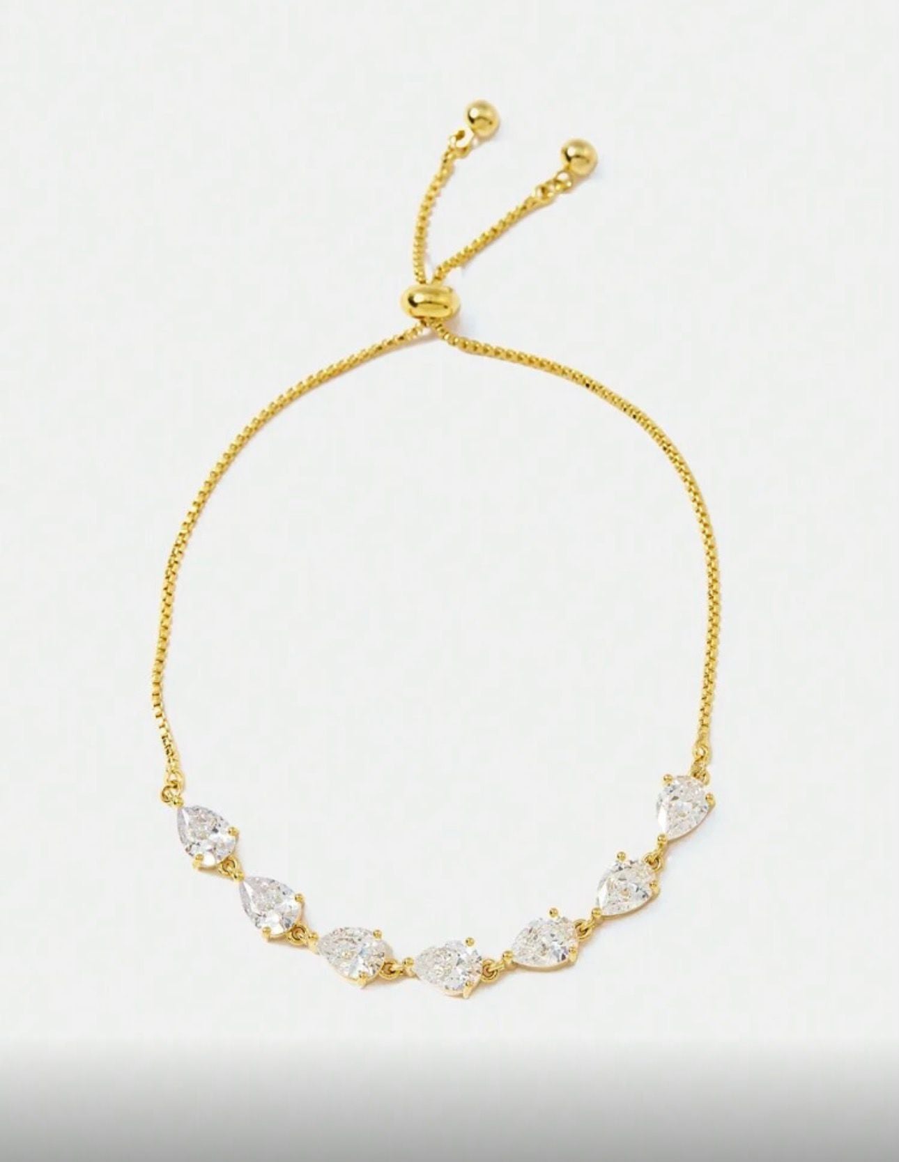 18K Gold Plated Adjustable Bracelet with Pear-Cut Cubic Zirconia — Graceful Sparkle, Timeless Charm