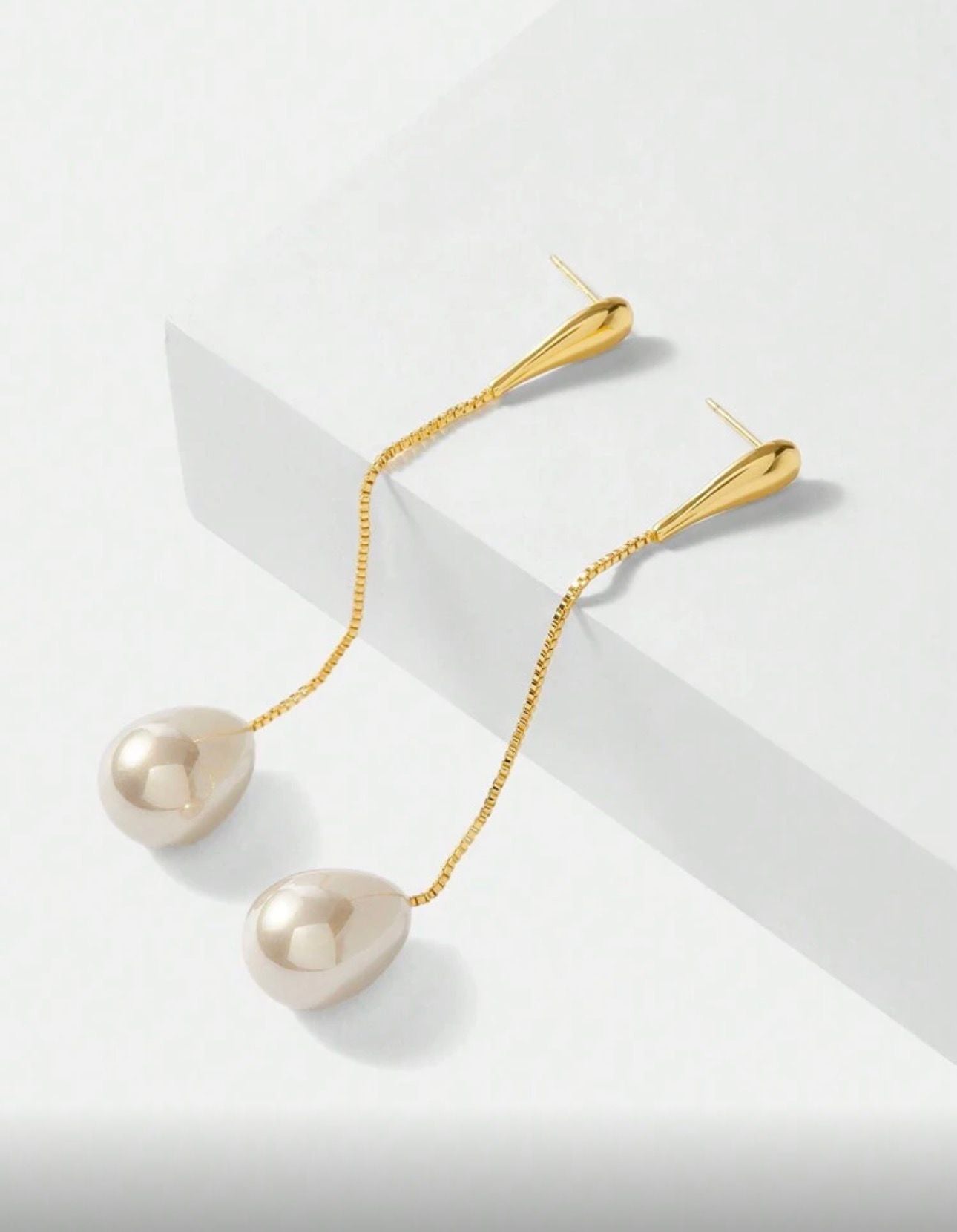 18K Gold Plated Drop Pearl Earrings — Delicate Movement, Timeless Elegance