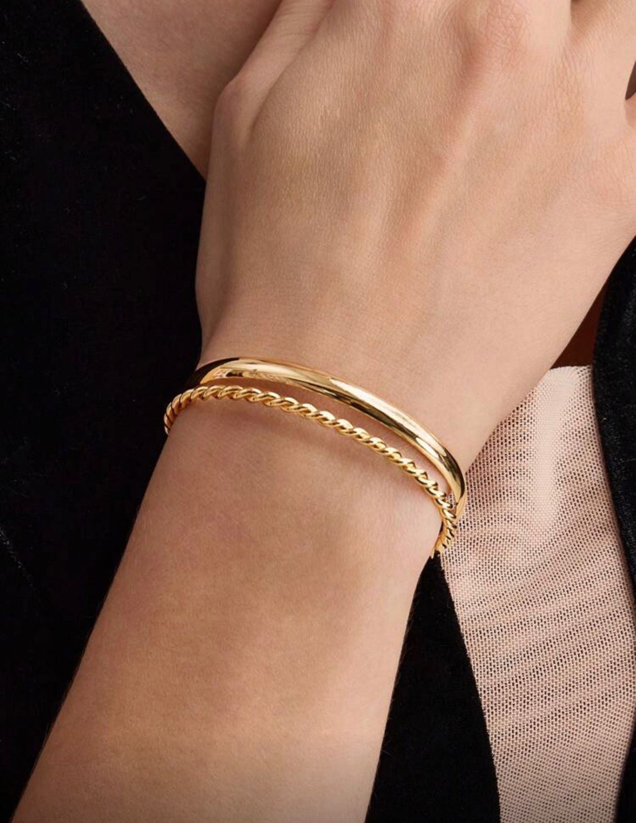 18K Gold Plated Layered Bangle Bracelet — Sleek Sophistication, Modern Elegance