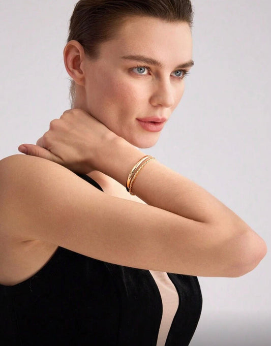 18K Gold Plated Layered Bangle Bracelet — Sleek Sophistication, Modern Elegance