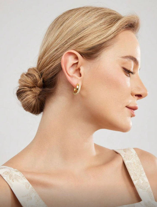 18K Gold Plated Double Hoop Earrings with Cubic Zirconia — Modern Elegance, Timeless Shine