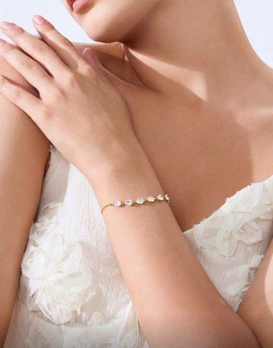 18K Gold Plated Adjustable Bracelet with Pear-Cut Cubic Zirconia — Graceful Sparkle, Timeless Charm