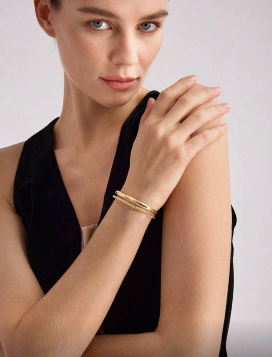 18K Gold Plated Layered Bangle Bracelet — Sleek Sophistication, Modern Elegance